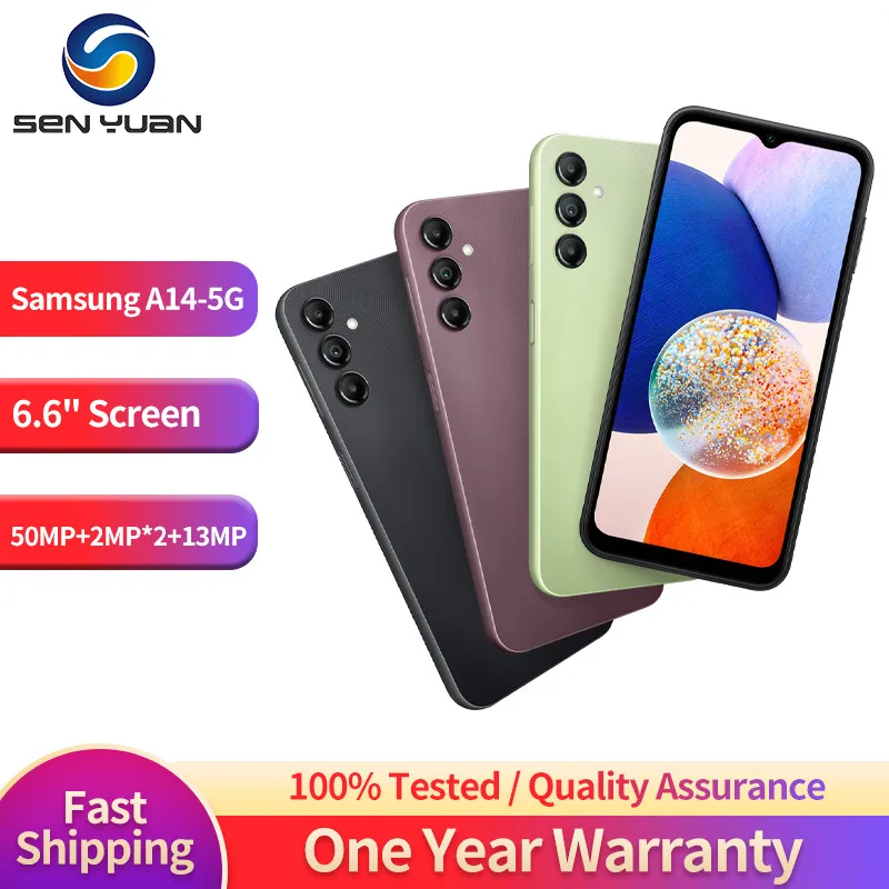 

Original Samsung Galaxy A14 A146U 5G Mobile Phone 6.6" 4GB RAM 64GB ROM 50MP+13MP 1080p@30fps Video Octa Core Android SmartPhone