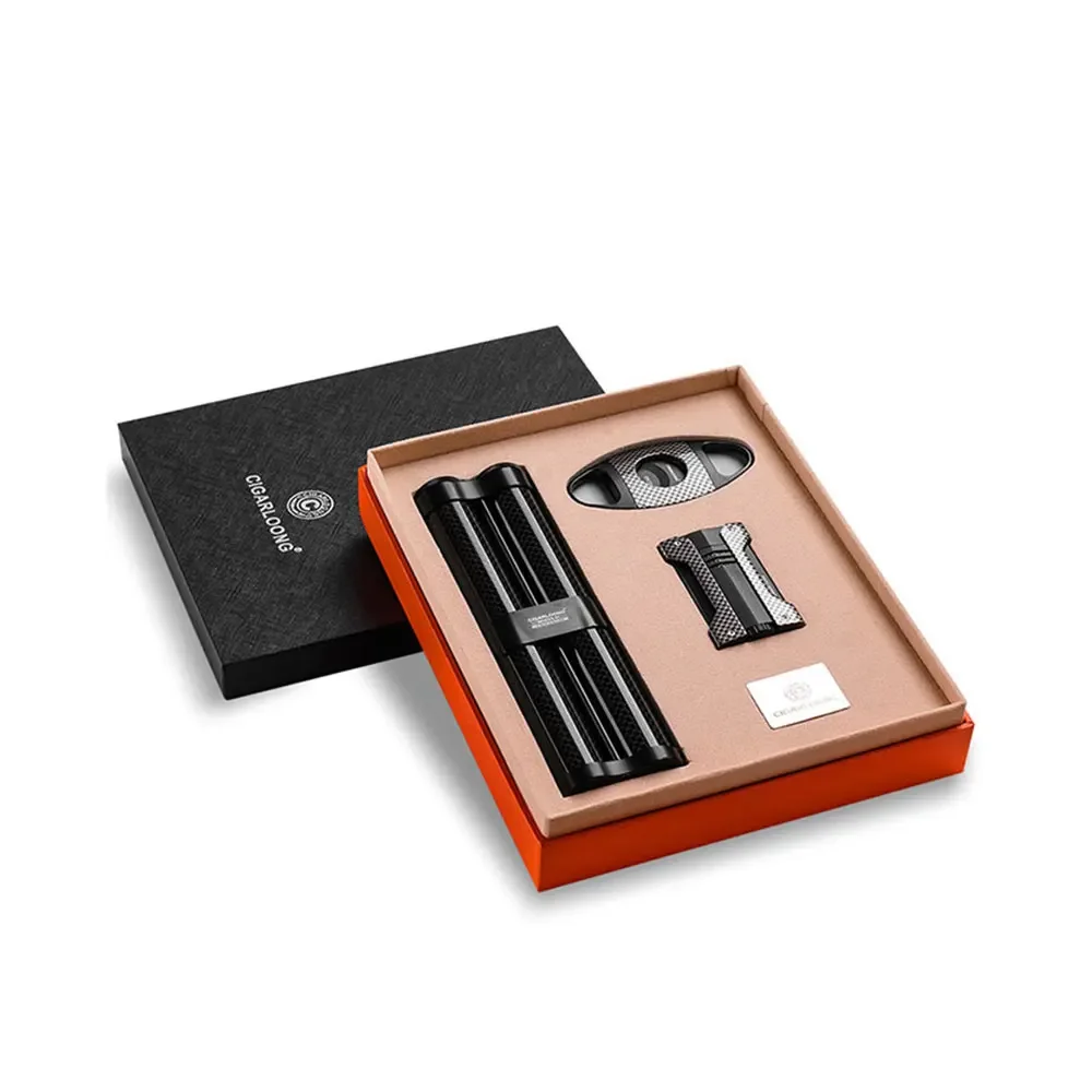 CIGARLOONG 시가 액세서리 세트 방풍 라이터 날카로운 가위 시가 튜브 세트 패션 외관 휴대용 선물 세트 CQ-B1001