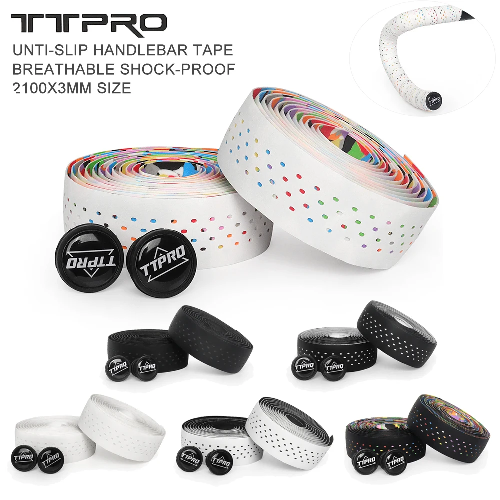 TTPRO Road Bike Handlebar Tapes PU Shock Bicycle Handle Bar Tape Bar End Plugs Anti-Slip Anti-Vibration Wrap Belts Bartape