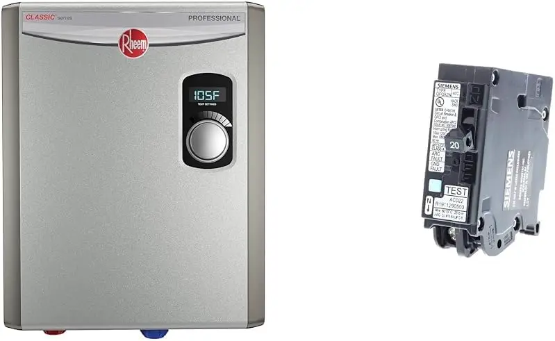 18kW 240V Tankless Electric Water Heater&Siemens Q120DFN 20Amp 1-Pole Dual Function (CAFCI/GFCI) Plug-On Neutral Circuit Breaker