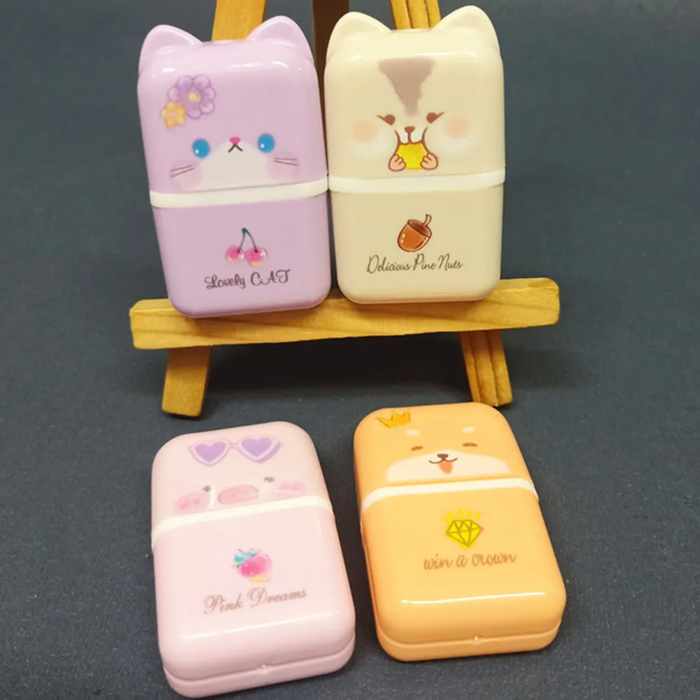 4Pcs 사랑스러운 동물 테마 롤러 지우개 컴팩트하고 쉽게 제거할 수 있는 밝은 지우개 소녀들을 위한 대량 학교 용품