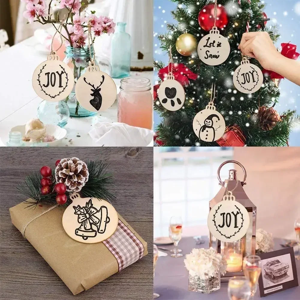 10/30/50pcs DIY Wooden Christmas Balls Decoration Round Craft Baubles Tags Hanging Ornament for Christmas New Year Pendant Decor