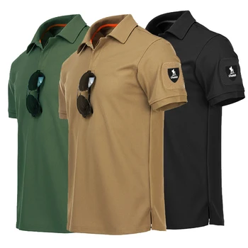 Polo da uomo ricamate ad asciugatura rapida Estate personalizzata Taglie forti Abbigliamento militare T-shirt militari tattiche semplici rovesciate