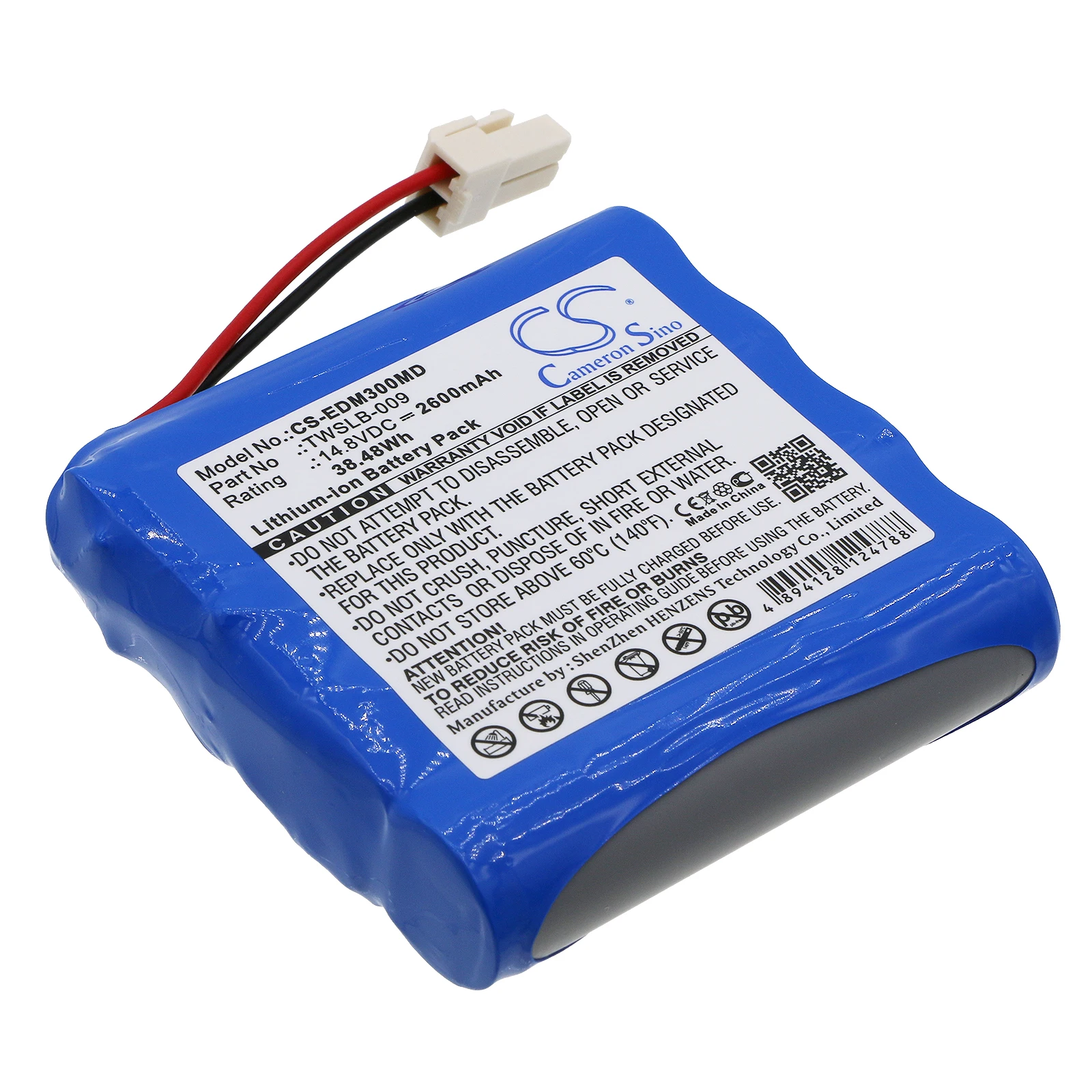 Medical Battery For EDAN TWSLB-009 EDAN M3 CamerSino Li-ion 14.80V 2600mAh / 38.48Wh  Wire length exposed 55mm  4S1P   Blue