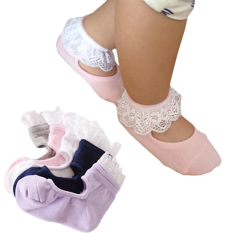 Baby Girls 0-6 Years Frilly Lace Dress Princess Socks Toddler Ankle Cotton Socks for Dress Up Shoes Low Cut Invisible