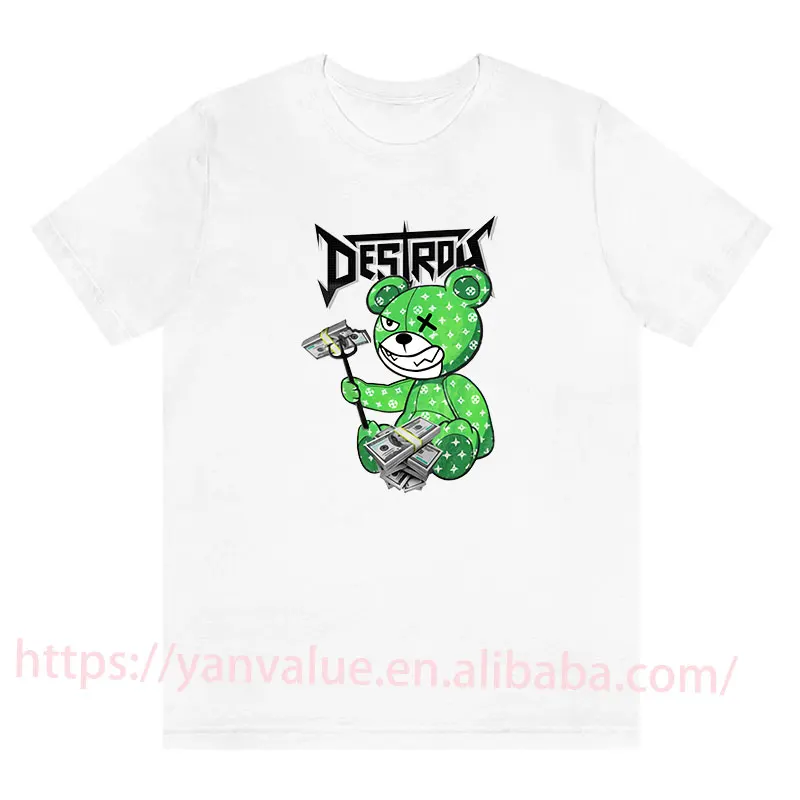 

Men's Tshirt Bear Destroy Money Cool Cotton White Short Sleeve T Shirt Men Hip Hop T-Shirts Streetwear Tops
