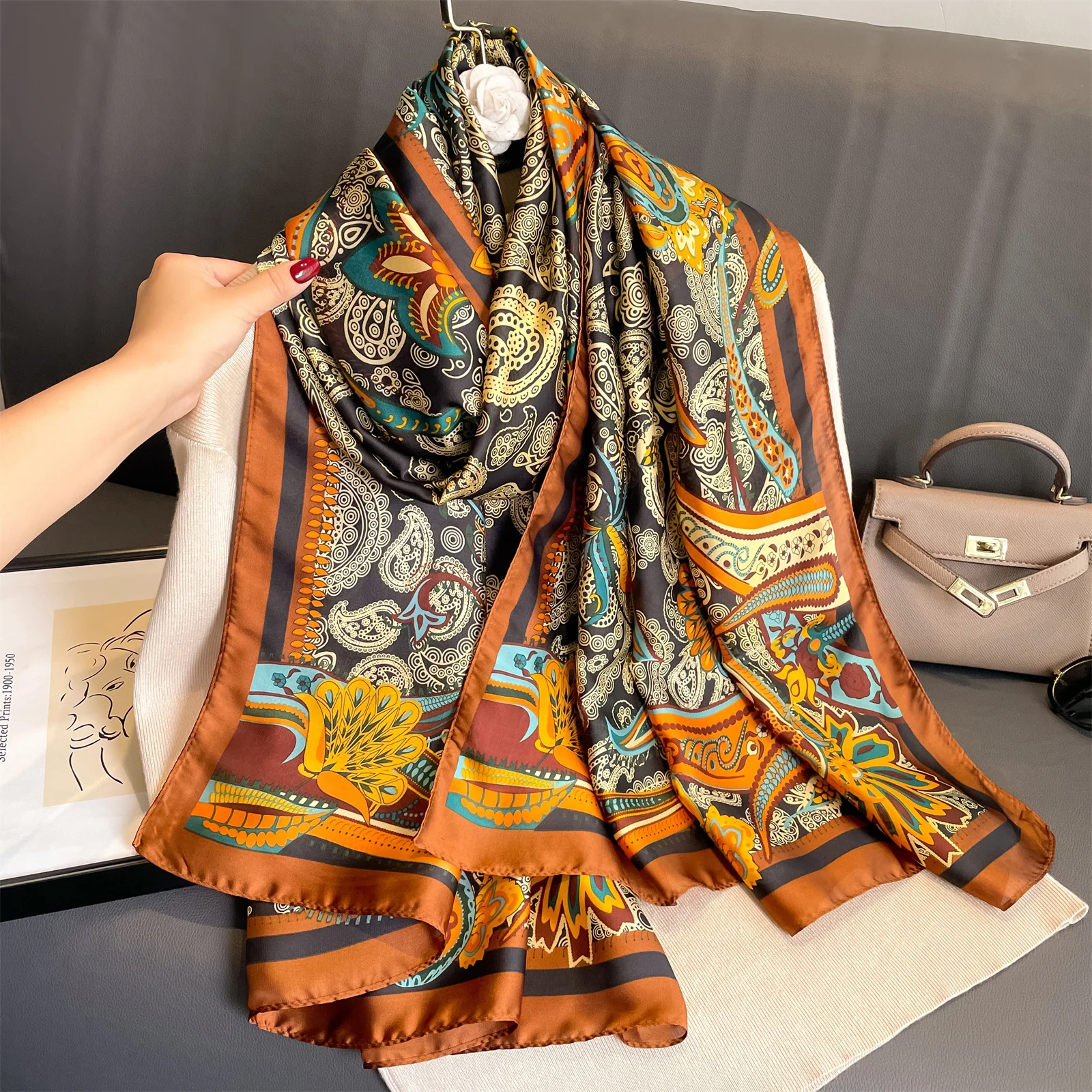 Women The Four Seasons Bandanna Popular Style 180X90CM Scarves Beach Sunscreen Luxury Silk Scarf 2023 New Design Square Shawls 4