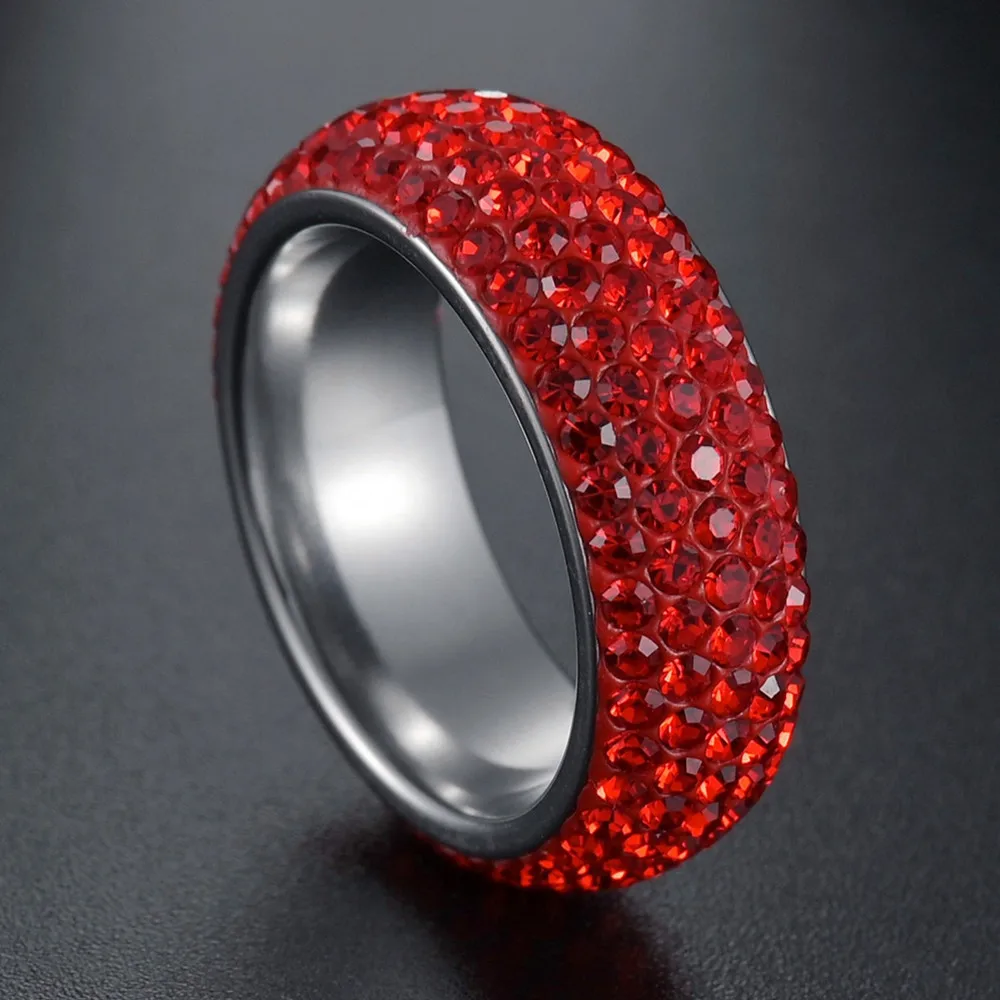 Unique Allergy Free Silvery 5 Row Lines Ring Rainbow Color Crystal 1PC Rhinestone Stainless Steel Rings crystal rings stainless steel rings stone rings fashion rings finger rings fashion ring metal rings