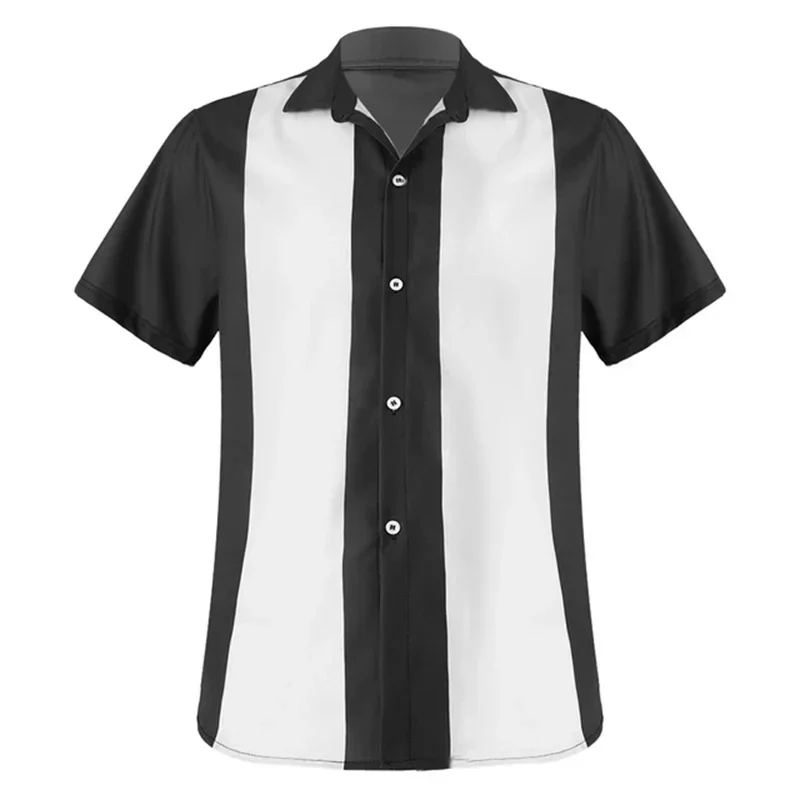 Chemise de bowling rétro à manches courtes pour hommes, chemise à rayures multicolores, bouton décontracté, nouveau, été, 2024, 5XL