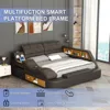 Luxury Smart King Bed Frame, Multifunction Bed Frame Upholstered Platform with Massage Recliner/Bluetooth Speaker/USB Charging 3