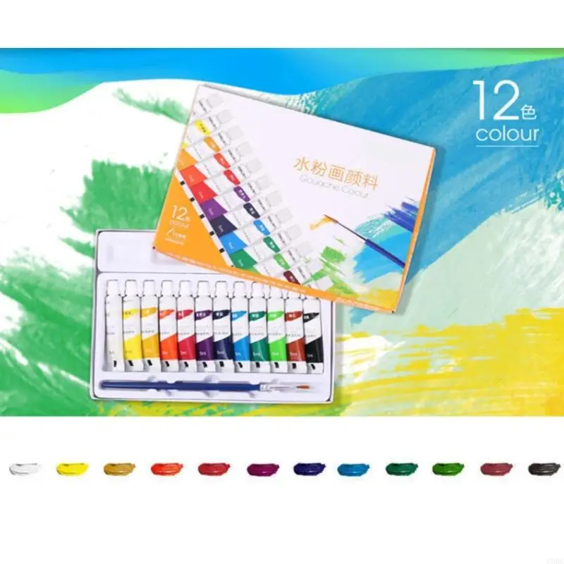 C90C 12 컬러 가우치 페인트 페인트 브러시 전문가 Gouache Pigment 세트 캔버스 및 종이 용 수성 페인트 세트