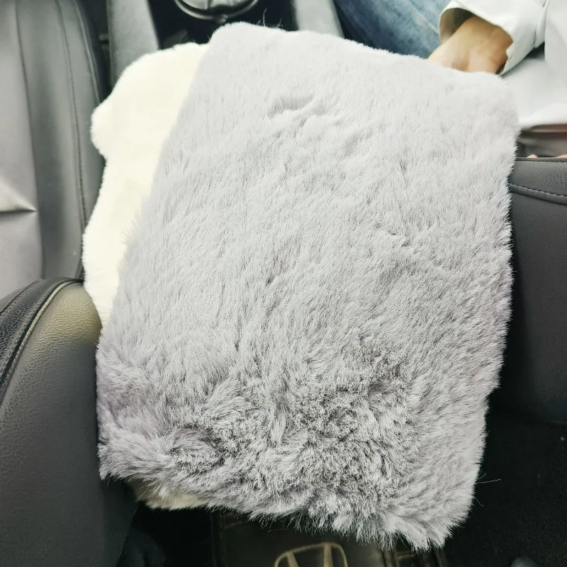 Universal Car Armrest Cover Synthetic Fur Center Console Pad Winter Warm Elbow Cushion Non-Slip Interior Accessories for All Car