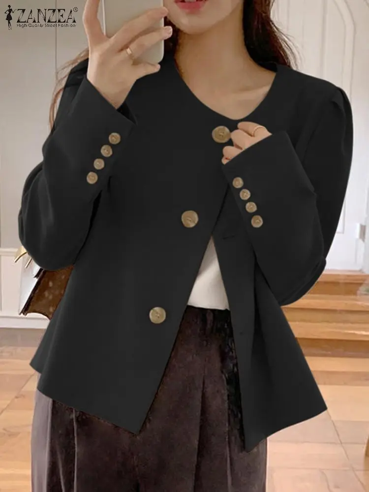 

Женский модный Блейзер ZANZEA с длинным рукавом, Осенний блейзер с отложным воротником, женская элегантная однотонная верхняя одежда, офисные костюмы оверсайз 2023