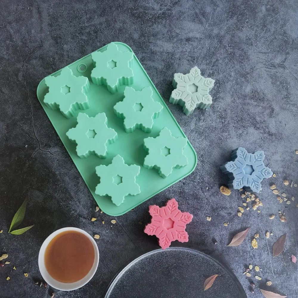 6 Cavities Snowflake Shaped Silicone Soap Mold DIY Candle Making Mold Cake Cookies Pastry Baking Tool Kitchen MoonCake Tools