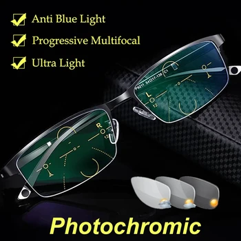 Photochromic Reading Glasses Men Progressive Multifocal Anti Blue Light Reading Glasses TR90 Hyperopia Presbyopia Glasses