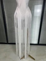 Summer New Women Sexy White Red Tassel Bandage Bodysuit Celebrity Designer Bodysuit Dancer Night Club Stage Stage Costume - Image 3