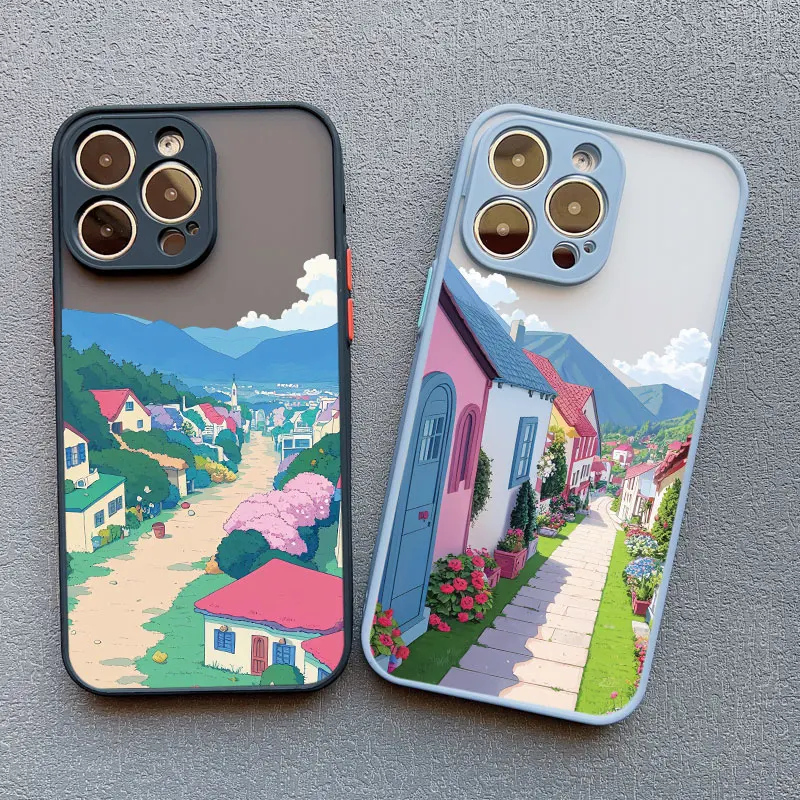 Life Scenery Pattern Anime Colors Village House Custodie Per Telefoni Per Iphone 15 13 12 11 Pro Max Mini 14 7 8 Plus Xr X Xs Cover Posteriori