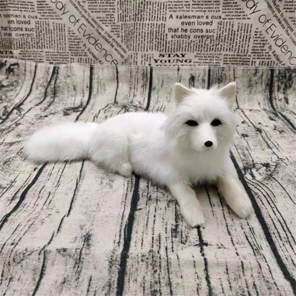 

new plastic&furs real life lying white fox model handicraft home decoration toy gift about 29x12cm a2927