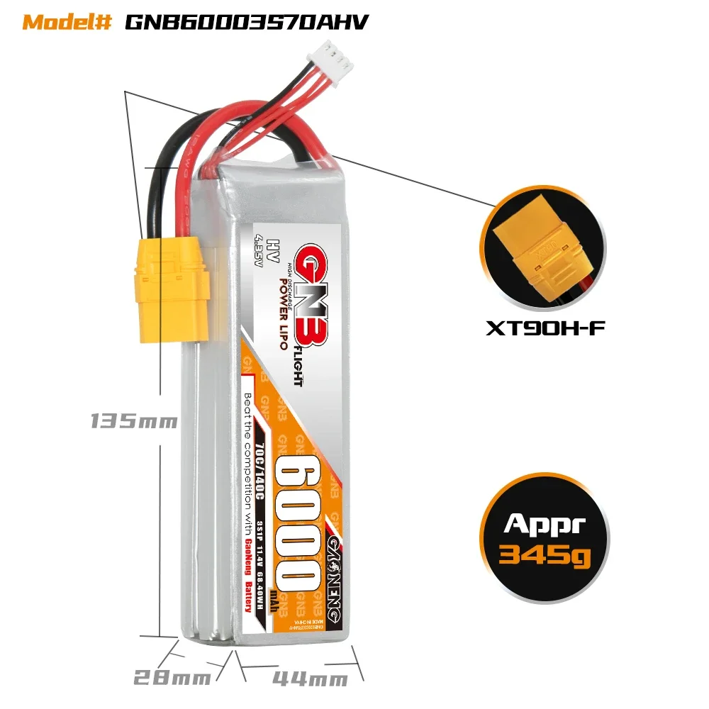 

GAONENG GNB 6000mAh HV 3S 70C 140C 11.4V XT90 LiPo Battery Off-Load and On-Load RC Car Axial Lock Crawler Arrma RTR Redcat