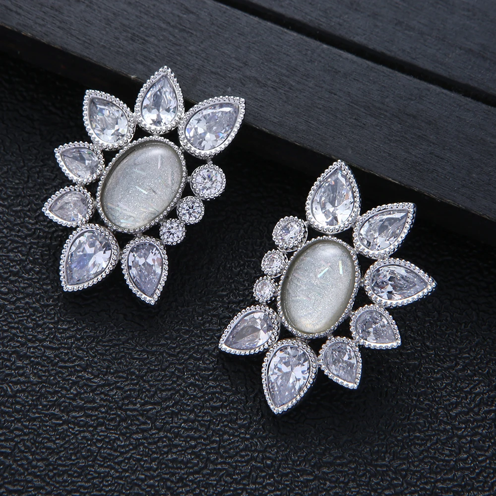 Orecchini A Bottone Con Fiori Waterdrop Multicolori Alla Moda Di Lusso Per Le Donne Wedding Cz Brincos Boucle D'Oreille Jewelry A20428