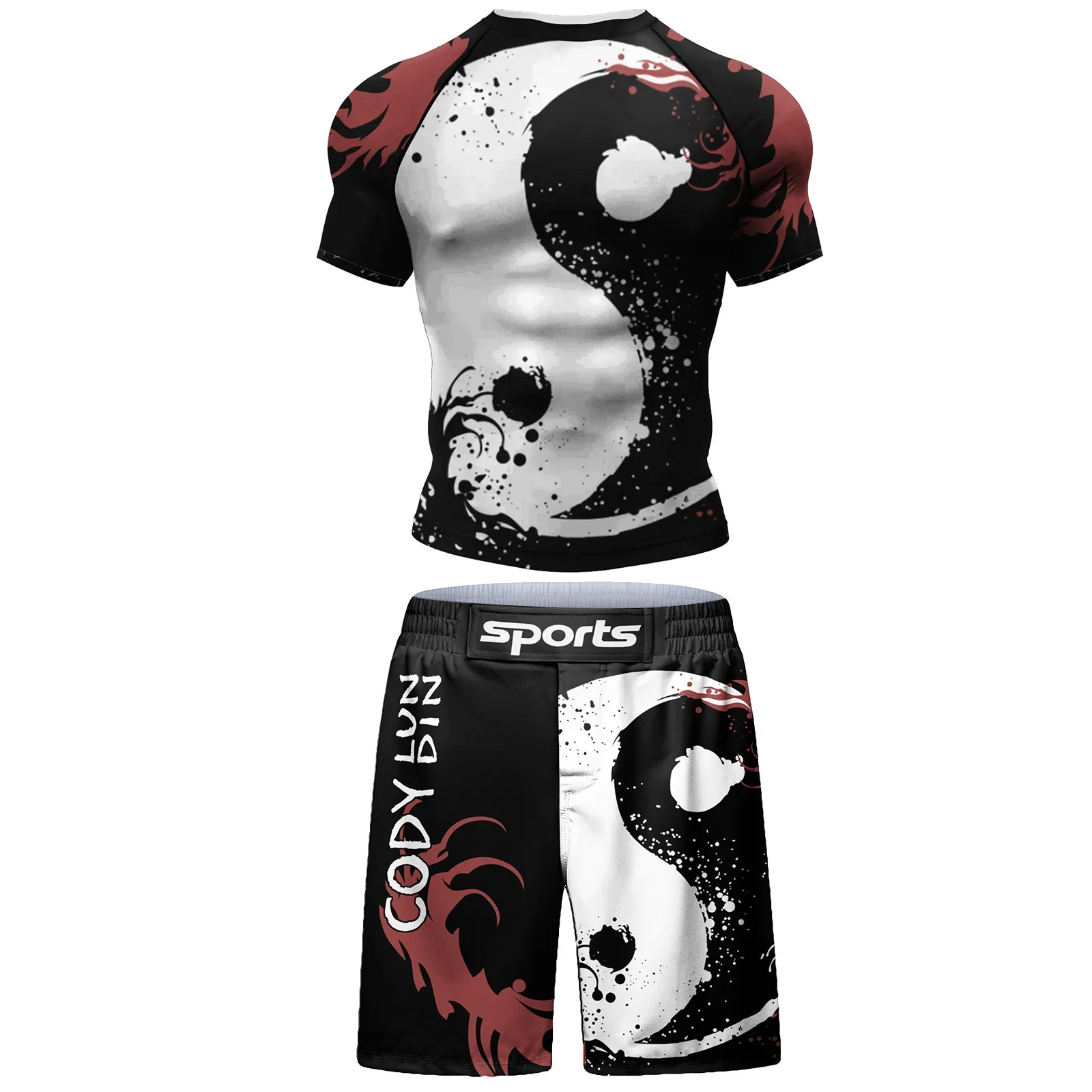 Two Sets of Sportswear, Bjj Jiu Jitsu Gi Rashguard + MMA Shorts, Muay Thai Pants, Cool Boxing Suit, Running Suit, Fitness Suit 3