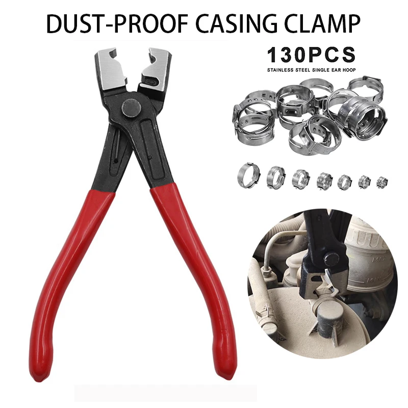 130pcs Stainless Steel Single Ear Stepless Hose Clamps Assortment Box