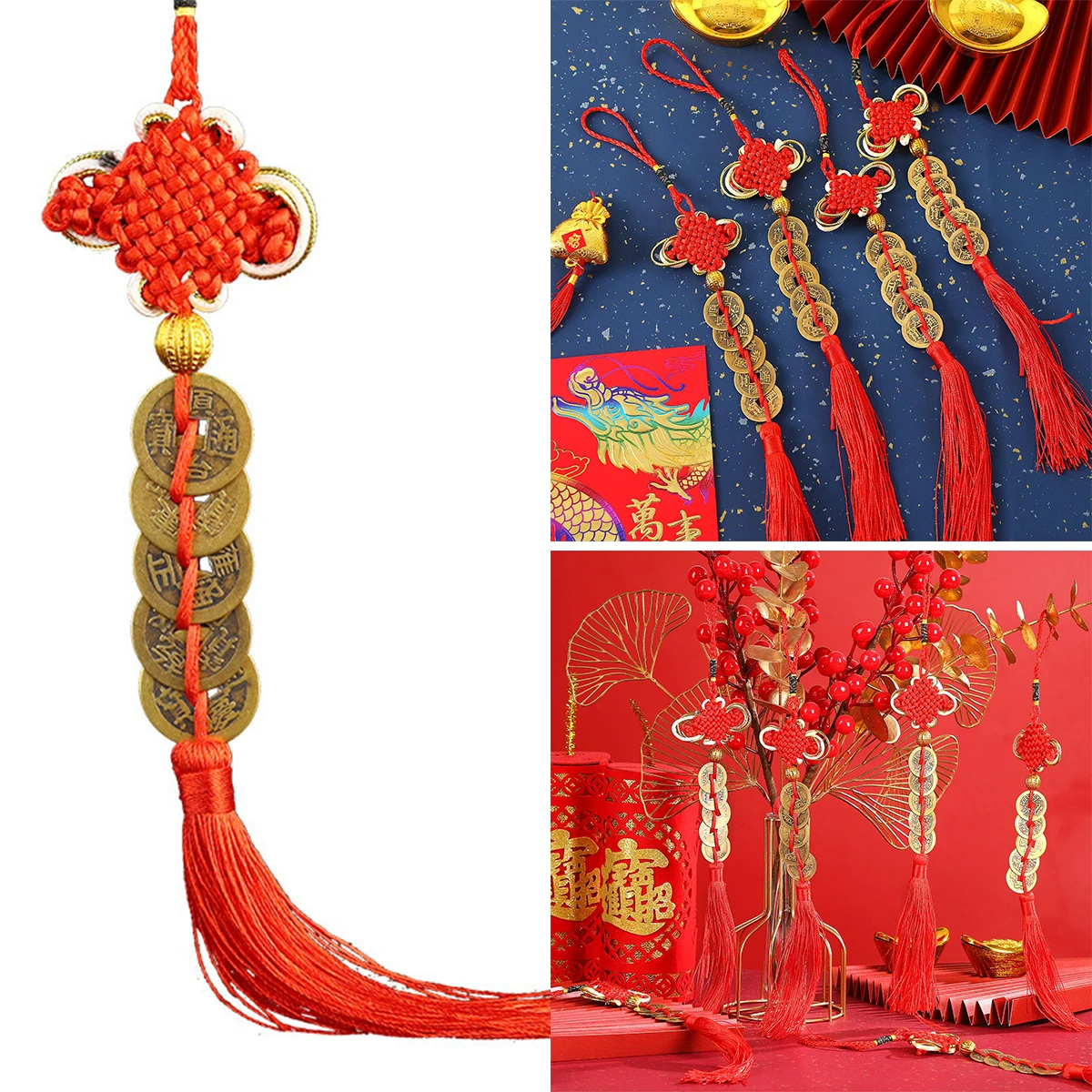 

Чистая медь, пять императоров, деньги, китайский узел, бусины, пять императоров, стандартное медное украшение, подвеска для салона автомобиля