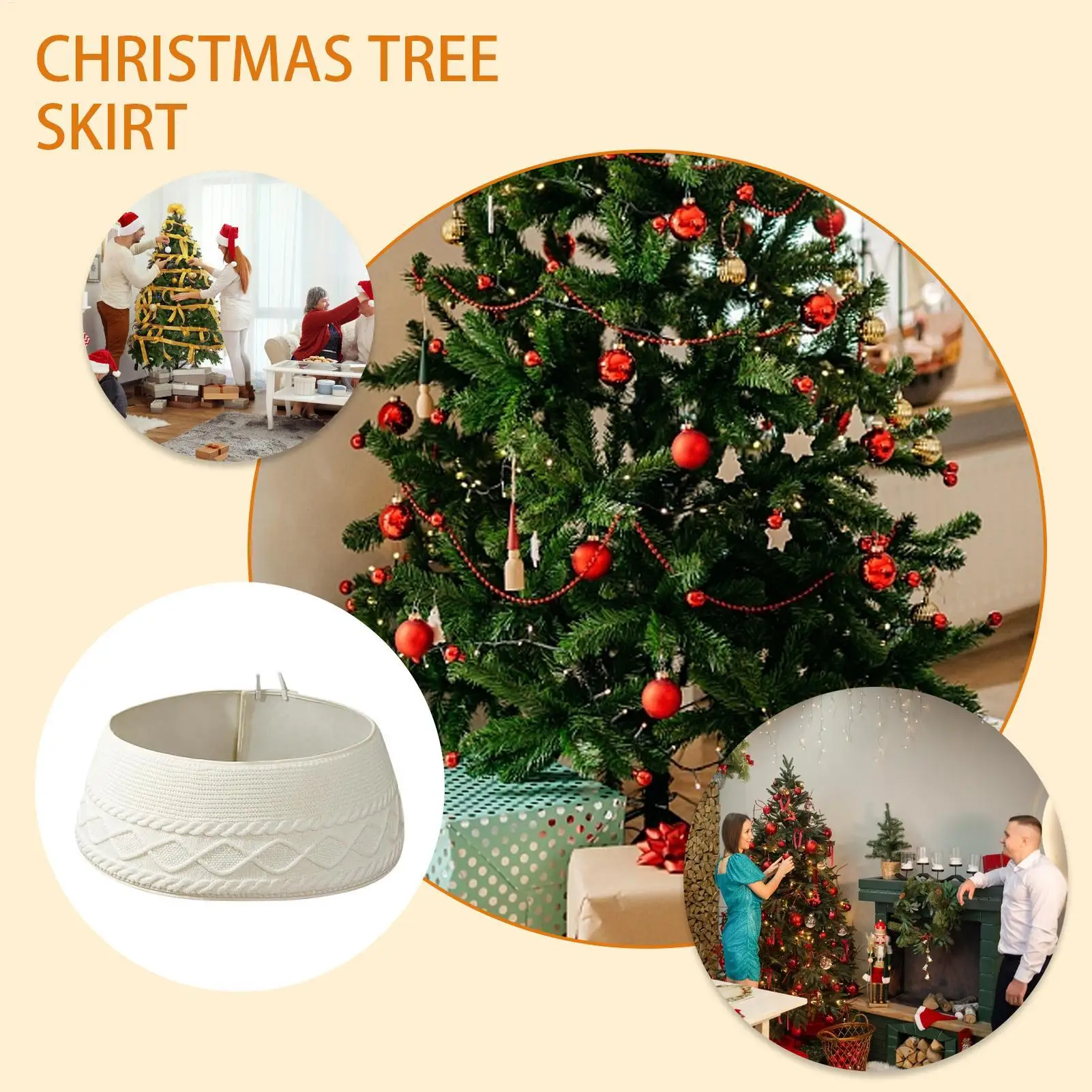 new Knitted Christmas Tree Ring Christmas Tree Stand Base Cover Farmhouse Rustic Seasonal Festive Party Decorations for Offices