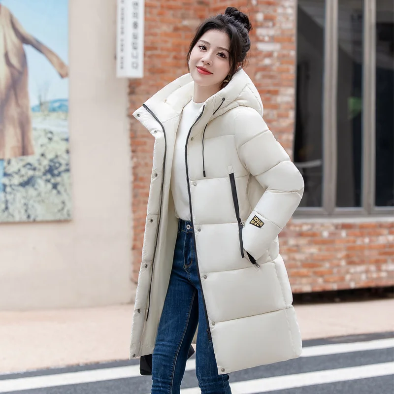 

2024 Fashion Parkas Women Winter Overcoat Hooded Long Thick Down Cotton-padded Coats Female Warm Outerwear Bread Jackets M-4XL