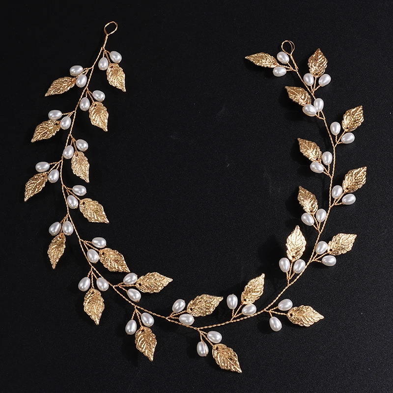 Vintage Bridal Handmade Leaf Pearls Vine Headband Bride Headpiece Silver Rose-Gold Woman Hair Accessories For Wedding Banquet hair accessories bridal hair accessories bridal jewelry set