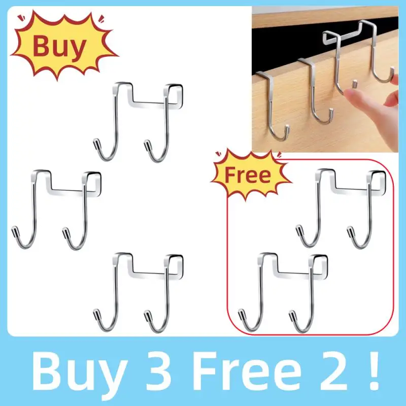 

304 Stainless Steel Hook Free Punching Double S-Shape Hook Kitchen Bathroom Cabinet Door Silvery Type Coat Towel Storage Hanger