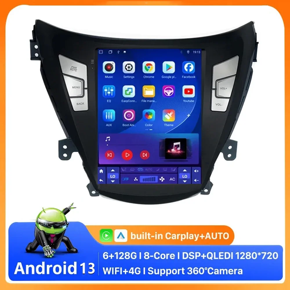 

For Hyundai Elantra Tesla Style Screen 2011 2012 2013 Car Radio Multimedia Video 2 Din Carplay Head Unit Stereo Audio 4G+WIFI