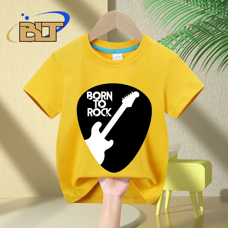 Guitar Born To Rock Printed Kids T-Shirt Summer Children's Cotton Short-Sleeved Casual Tops Boys and Girls Gifts 4