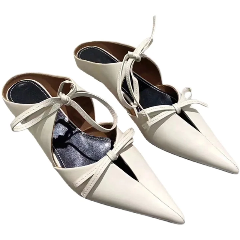 Niche half slippers for women, summer pointed sandals, French style baotou kitten and Muller shoes, high-end and elegant sandals