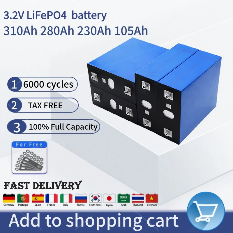 

3,2 В Lifepo4 310Ah 280Ah 230AH 105AH батарея DIY 12V 24V 48V литий-железо-фосфатная аккумуляторная батарея для гольф-камеры RV