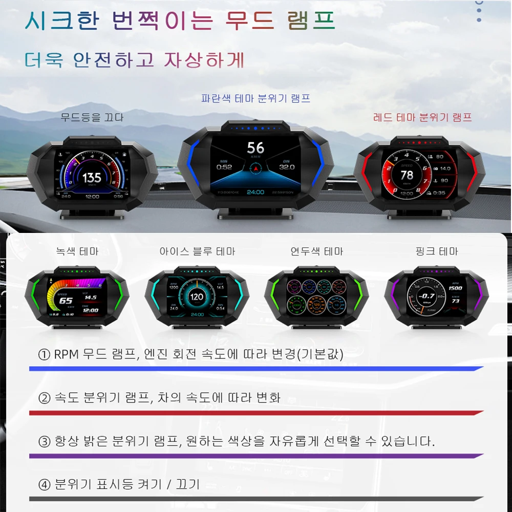 HD OBD2 GPS ӵ ڵ  ÷, P24 HUD, 6   ,  Ÿڹ, RPM   溸