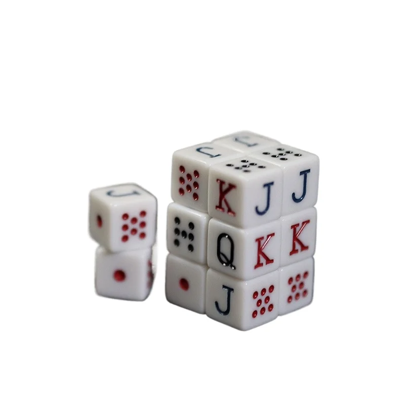12Pcs/set New Foreign Trade Product Square Corner White Acrylic JQK Color Poker Dice 1.6CM