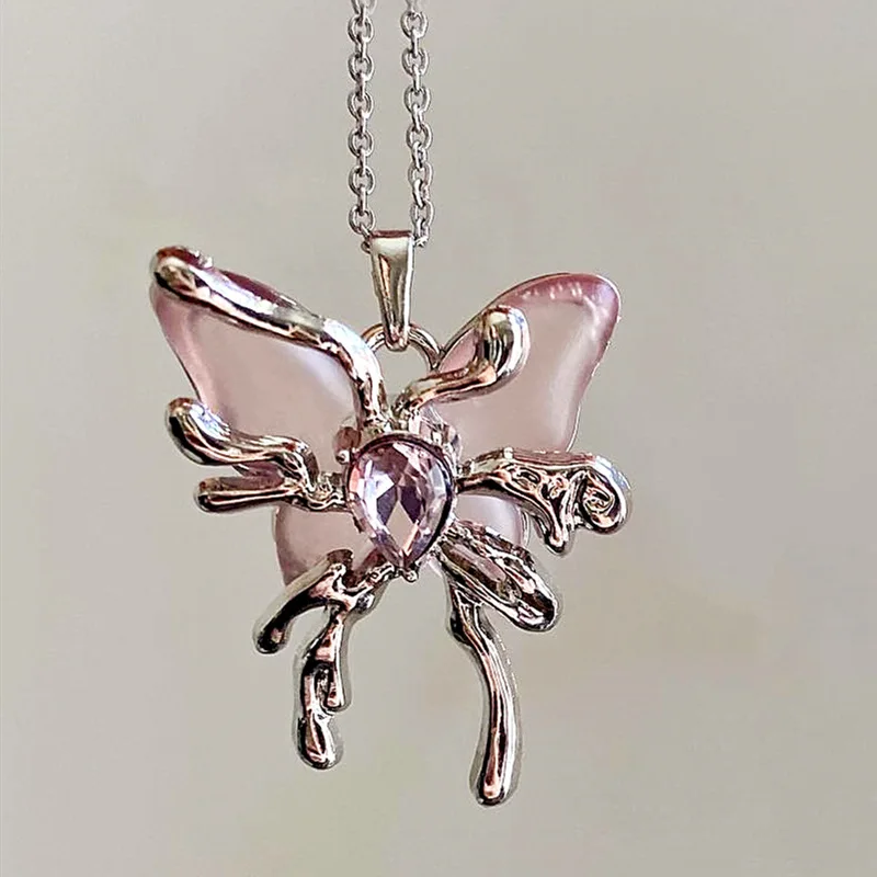 Y2K Pink Butterfly Necklace styling