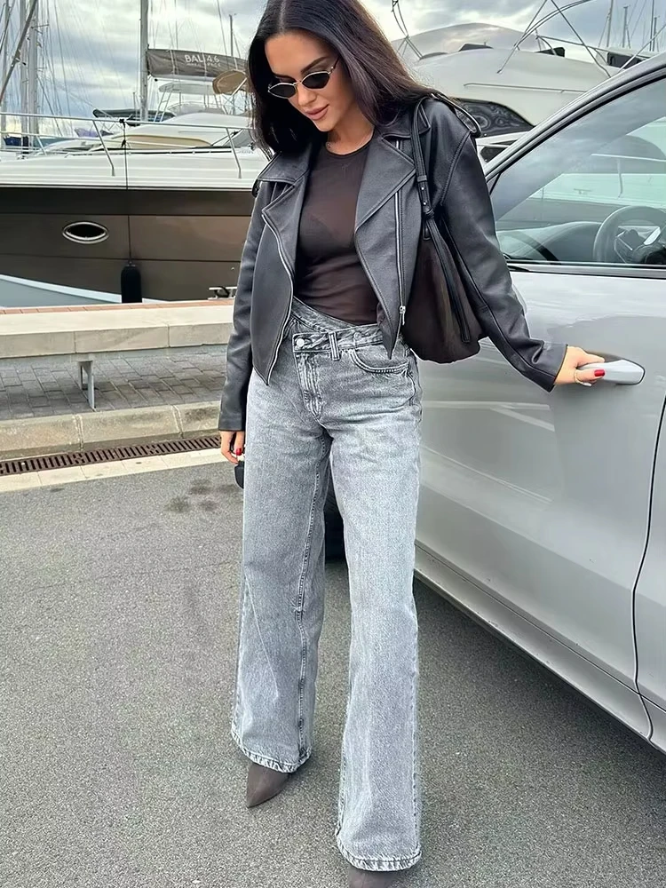 HH Women Elegant Fashion Straight Jeans Vintage Casual High Waist Wide Leg Denim Pants Y2K High Street Lady Trousers Blue Jeans