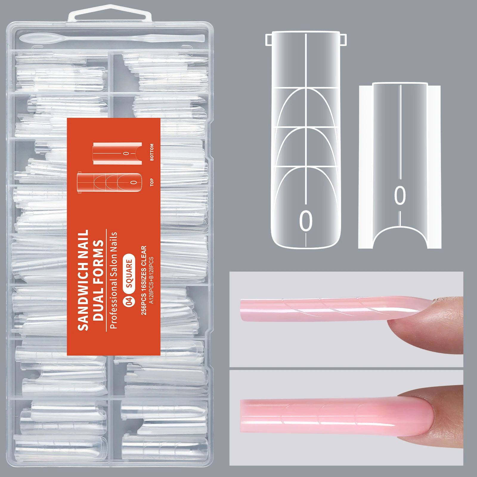 Professional Dual Nail Extension Forms 256 Pcs Kit Top Bottom Mold_voghion.com