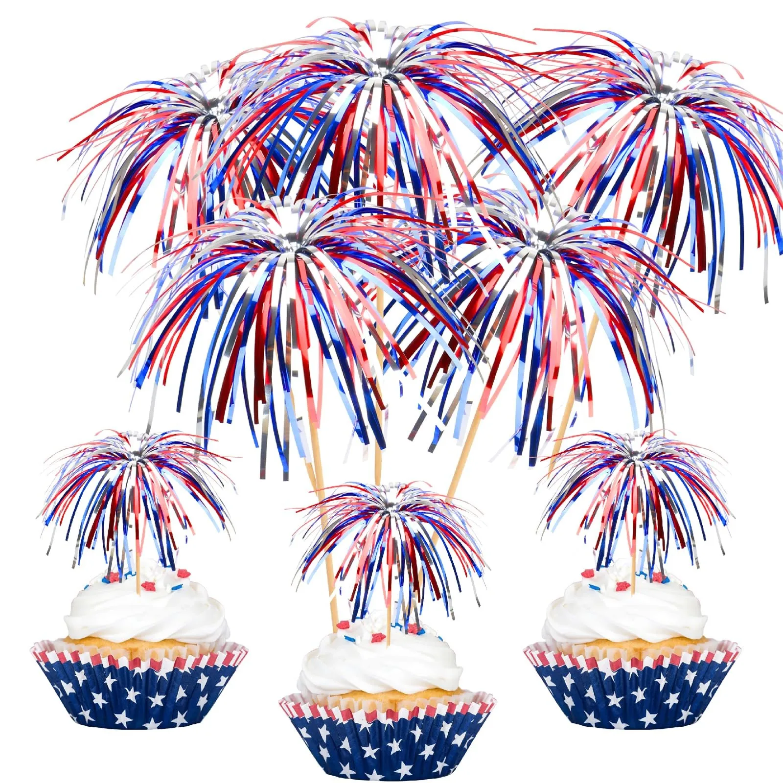 Independence Day Cocktail 4.7 Inch Firework Design Red White and Blue Firework Picks party Bamboo Toothpick Cocktail Sticks