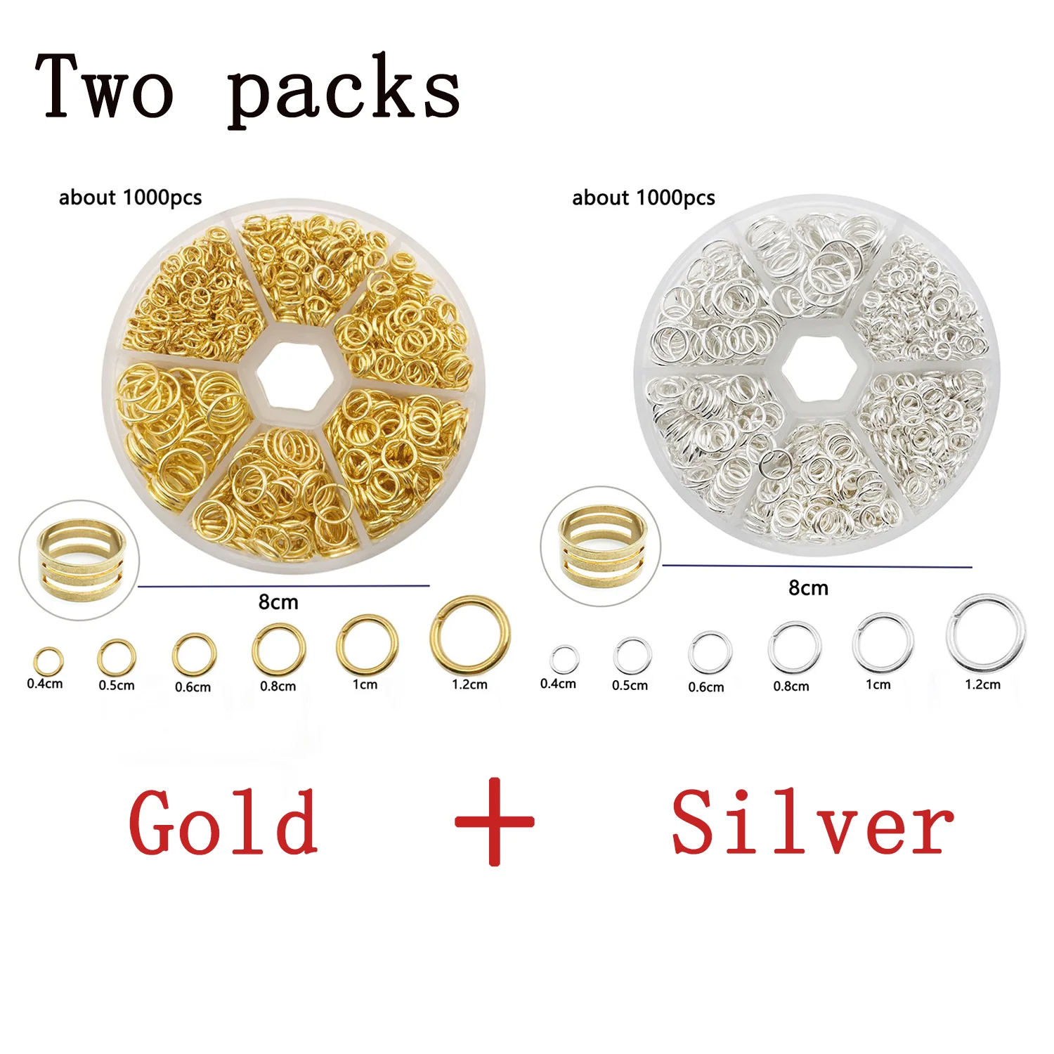Assorted Jump Rings Set with Opening Tool for DIY Crafts - 1000 Pieces in 6 Sizes