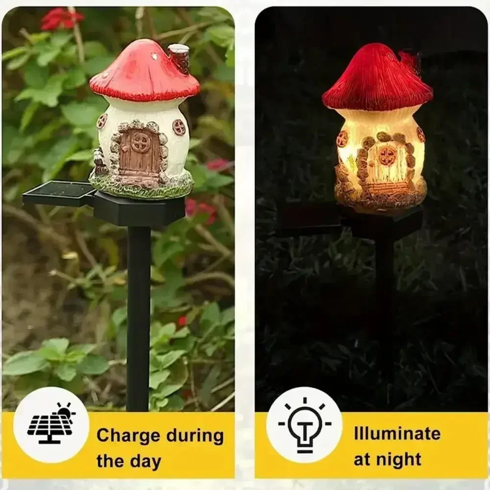 Solar Lights Solar Fairy Lights Garden Light Solar Decoration Light Resin Craft Miniature Fairy Mushroom House Solar Powered Garden Yard Outdoor Decor Lamps Christmas Lamp