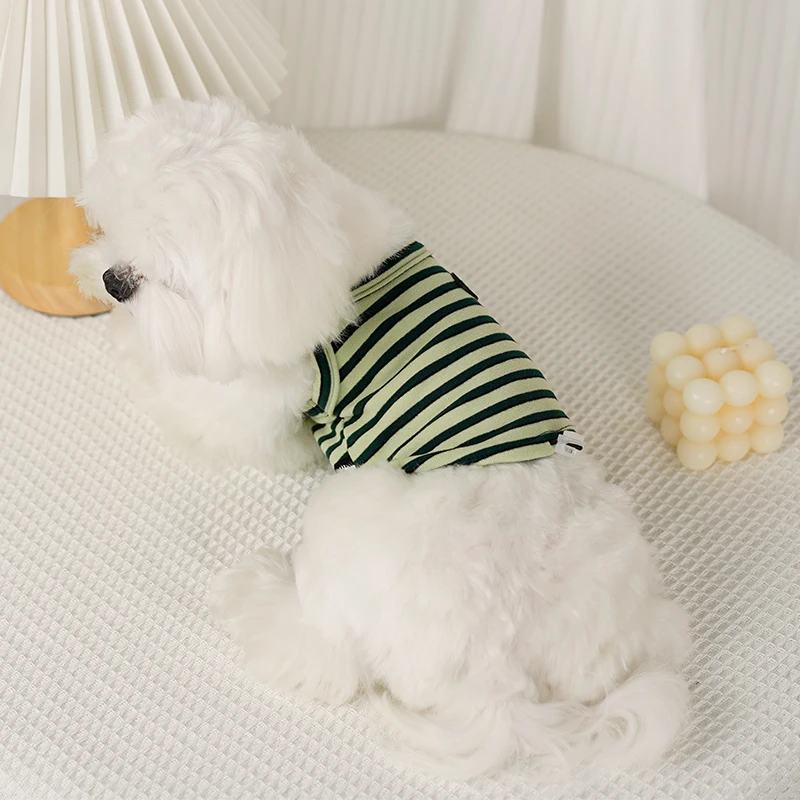 

Pet Dog Cat Green Stripe Summer Cool Breathable Cute Vest French Bulldog Teddy Beard Puppy Soft Cotton Fashion Clothing