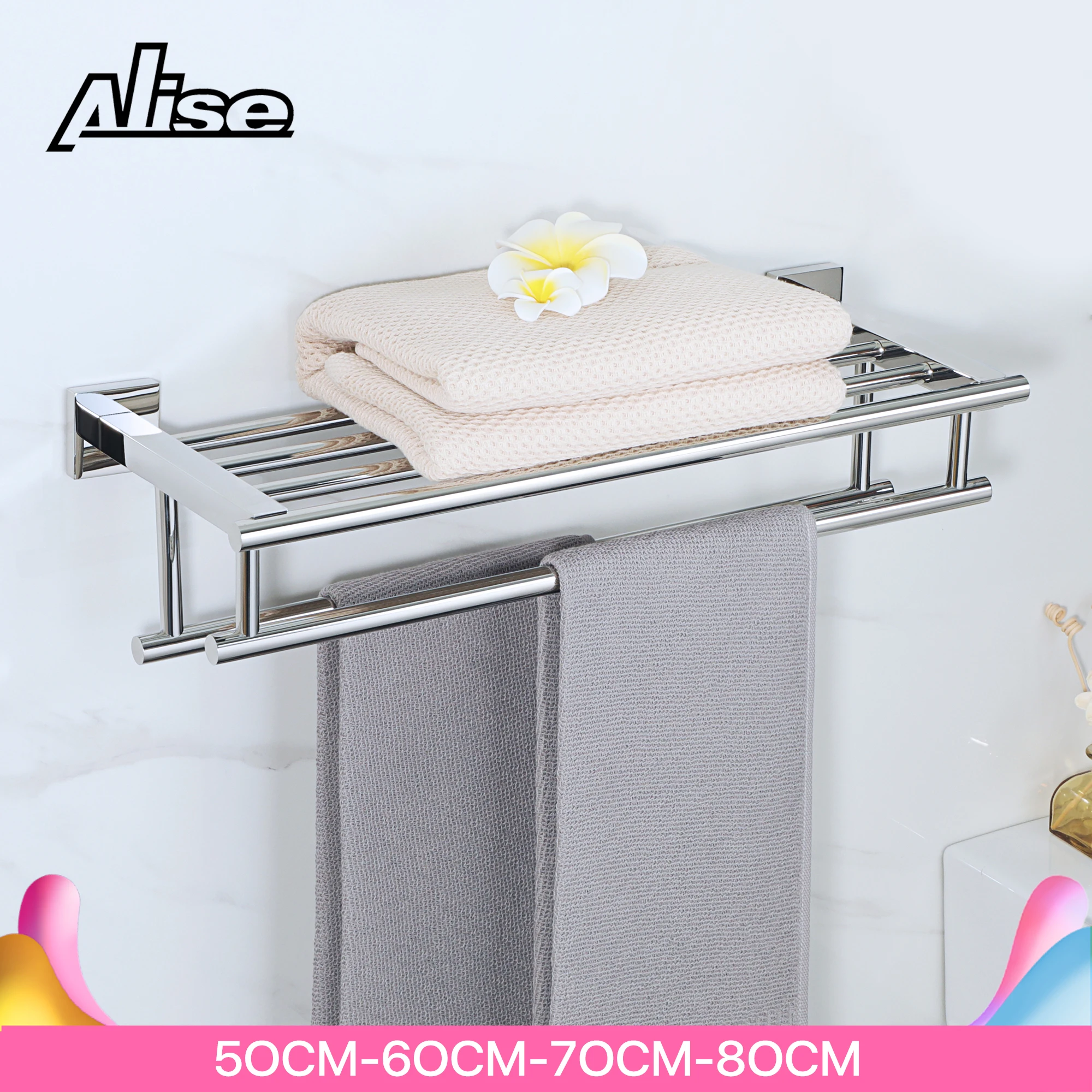 

Towel Rack Wall Mounted Bathroom Towel Shelf 50/60/70/80CM Mirror polished Towel Holder, SUS304 Stainless Steel Accessories