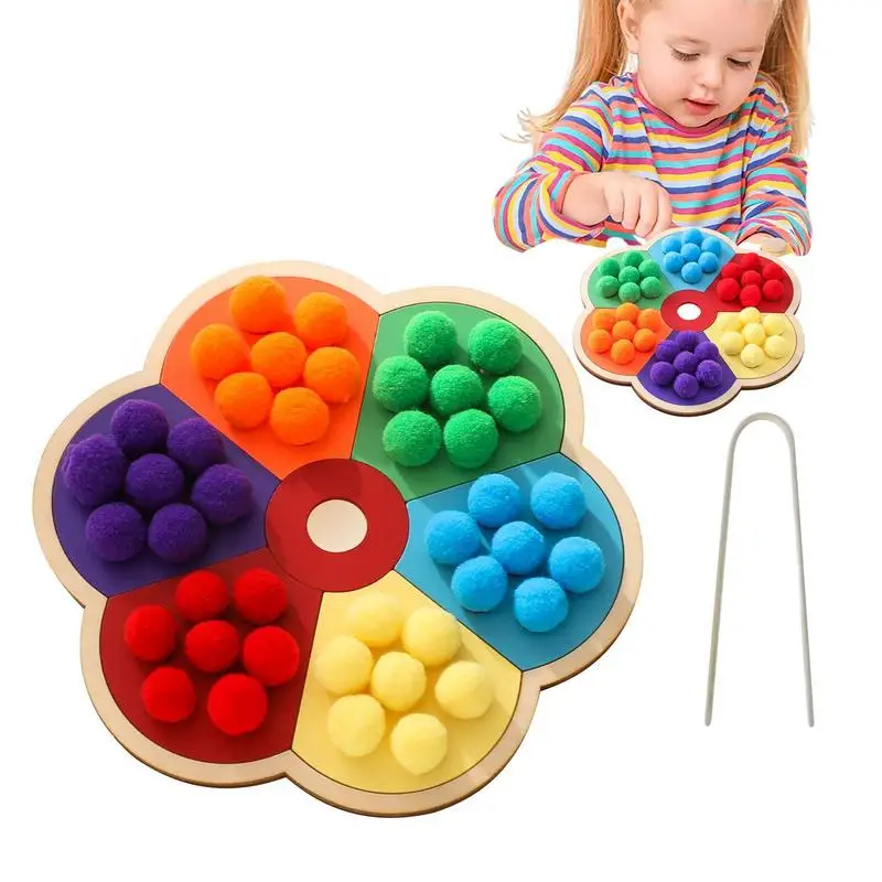 

Wooden Bead Games Flower-shaped Wooden Beads Game Toys With Stuffed Beads Early Educational Preschool Toy Color Sorting Stacking