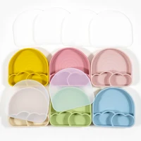New Design Silicone Dining Plate Suction Cute Cartoon Rainbow Dishes Toddle Training Feeding Sucker Bowls Children's Tableware 1