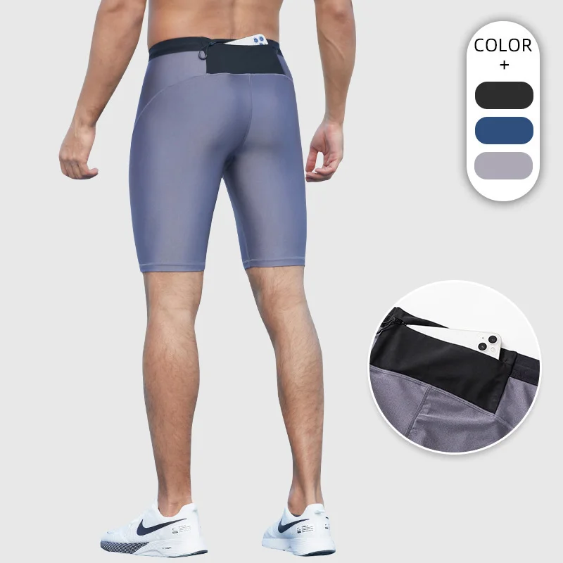 Summer Spring Men Glossy Fitness Plus Size Sports Shorts Pockets Skinny Workout Tight Joggers Bottoms Pants