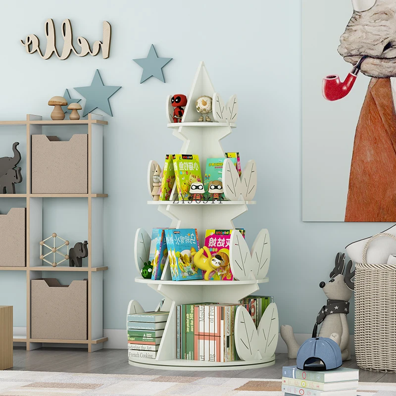 Rotating bookshelf space-saving simple display rack floor-to-ceiling creative corner household storage rack