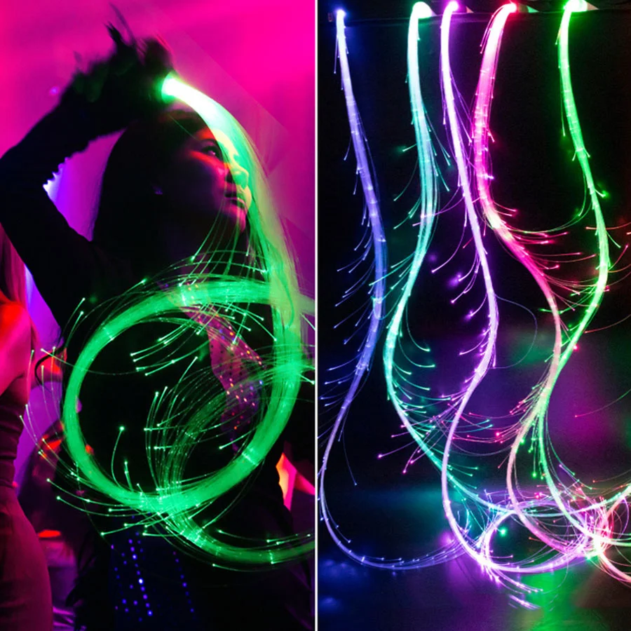 

RGB Changeable LED Fiber Optic Dance Whips Light 7 Color 4Modes USB Rechargeable Glowing Up Waving Dance Party Whip Star Light